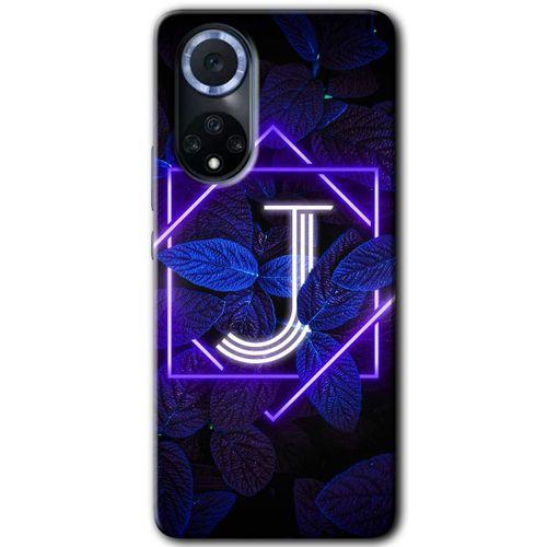 MRCİLETİSİM Huawei Nova 9 Kılıf HD Desen Baskılı Arka Kapak+Temperli Cam - Dark Neon Yaprak J Harfi