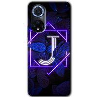 MRCİLETİSİM Huawei Nova 9 Kılıf HD Desen Baskılı Arka Kapak+Temperli Cam - Dark Neon Yaprak J Harfi