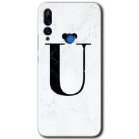 Huawei Y9 Prime 2019 Kılıf HD Desen Baskılı Arka Kapak - Beyaz Mermer Desenli Ü Harfi