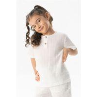 Kısa Kol Batı Yazlık Müslin Kız Çocuk Tshirt Beyaz Byz