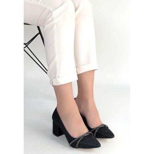 Rewin Siyah Simli Cilt Topuklu Ayakkabı