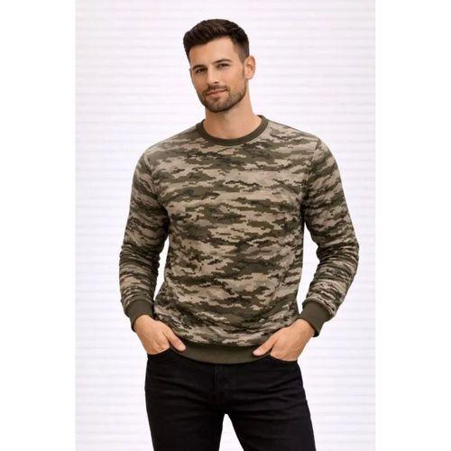 Erkek Kamuflaj Desenli 2 İplik 4 Mevsim Uzun Kollu Bisiklet Yaka Sweatshirt - Kamuflaj