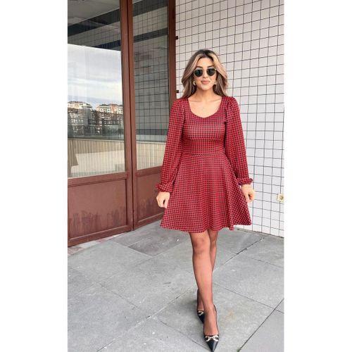 Kadın Uzun Kollu Kare Kalp Yakalı Mini Modal Elbise