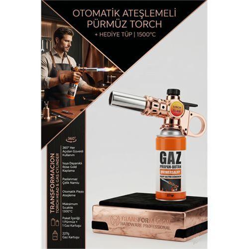 Rose Gold Otomatik Ateşlemeli Pürmüz Torch + Hediye Tüp | 360° Dönebilen Şaloma 723254