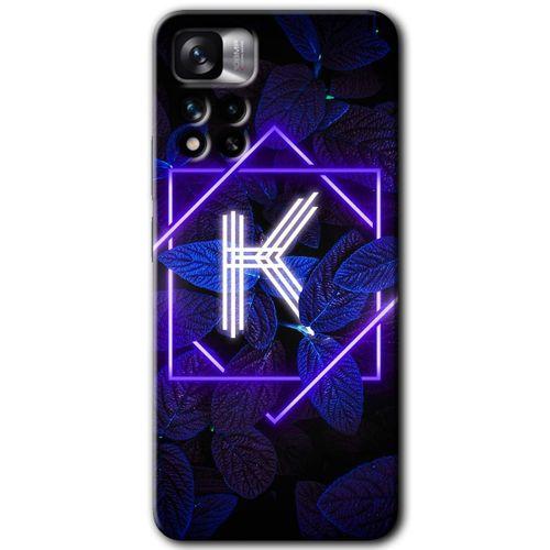 Redmi Note 11 Pro Plus 5G Kılıf HD Desen Baskılı Arka Kapak - Dark Neon Yaprak K Harfi + Kırılmaz Cam