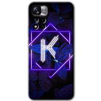 Redmi Note 11 Pro Plus 5G Kılıf HD Desen Baskılı Arka Kapak - Dark Neon Yaprak K Harfi + Kırılmaz Cam