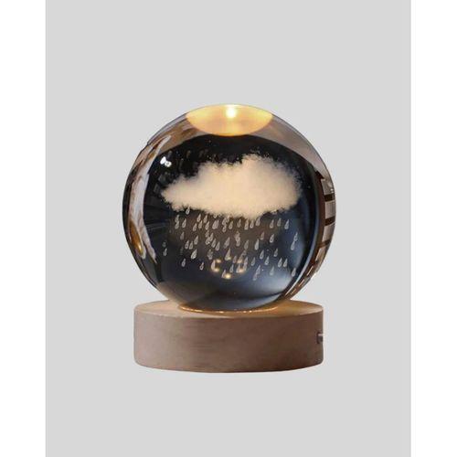 8 Cm 3d Yağmur Bulutu Kristal Küre Led Gece Lambası Ahşap Standlı Tasarım Lamba