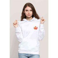 Watercolor Leaf Çınar Yapragı Baskılı Kadın Kapüşonlu Beyaz Sweatshirt