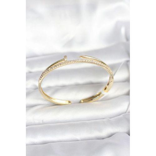 Pirinç Gold Renk Zirkon Taşlı Çivi Model Kadın Kelepçe Bileklik