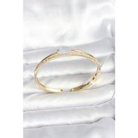 Pirinç Gold Renk Zirkon Taşlı Çivi Model Kadın Kelepçe Bileklik