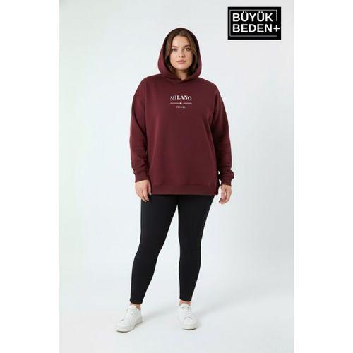 Kadın Büyük Beden Kapşonlu Rahat Kalıp Hoodie – Milano Italia Baskılı Sweatshırt SPR26BSWK967