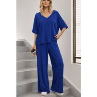 Kadın Kısa Kollu V Yakalı Viskon Bluz Ve Pantolon Ikili Takım