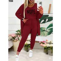 Kadın Askılı Yuvarlak Yaka Yazılı Viskon Iki Iplik Bluz Ceket Ve Pantolon 3lü Takım