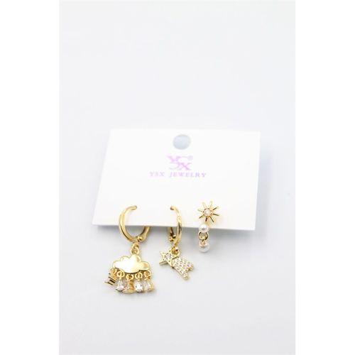 3'lü Bulut Küpe - Altın