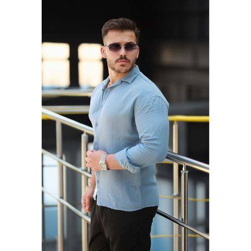 Apaş Yaka Oversize Müslin Kumaş Gömlek - Soğuk Mavi