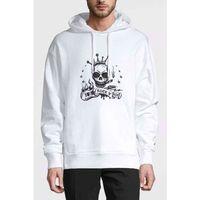 Rock'n Roll Baskılı Beyaz Erkek Kapşonlu Sweatshirt