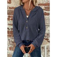 Kadın Uzun Kollu Kapşonlu önü Düğmeli Ve Bağcıklı Waffle Bluz