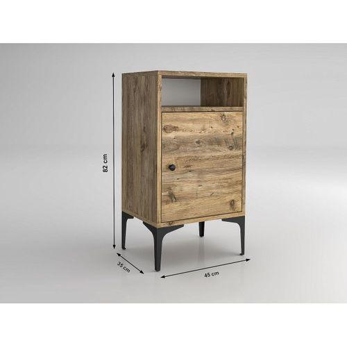 Wood'n Love Vio Metal Ayaklı Minifiks Bağlantı, Dolaplı Komodin - Atlantik Çam / Siyah