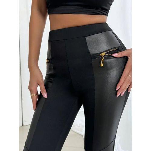 Kadın Yüksek Bel Yan şerit Deri Detay Fermuarlı Dalgıç Tayt