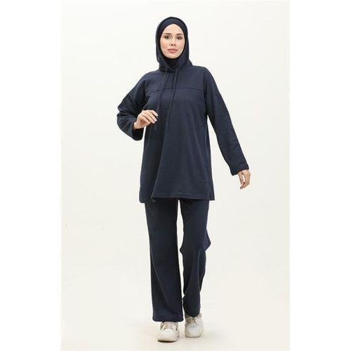 Kapşonlu Sweat Eşofman Sade Basic Spor Takım - 03056.015 - Lacivert