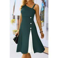 Kadın Tek Omuzu şerit Detaylı Kolsuz Yandan Düğme Detaylı Viskon Elbise