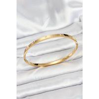 316L Çelik Gold Renk Zirkon Taşlı 65 mm İnce Kadın Kelepçe Bileklik