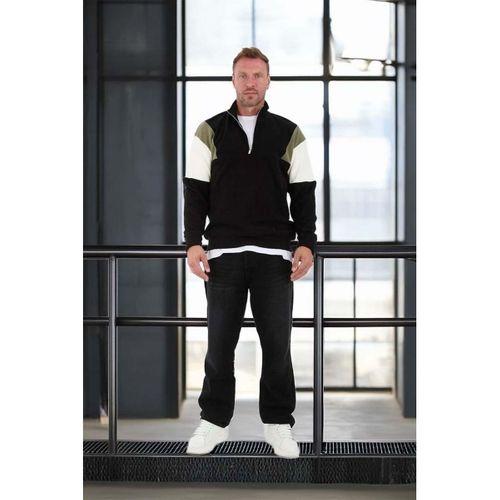 Oversize Erkek Kolları Garnili Selanik Örme Erkek Sweatshirt - Siyah