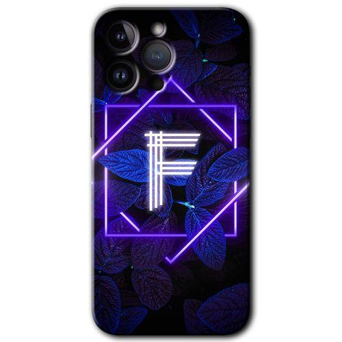 iPhone 14 Pro Kılıf HD Desen Baskılı Arka Kapak - Temperli Cam - Dark Neon Yaprak F Harfi