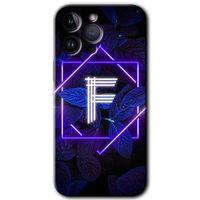 iPhone 14 Pro Kılıf HD Desen Baskılı Arka Kapak - Temperli Cam - Dark Neon Yaprak F Harfi