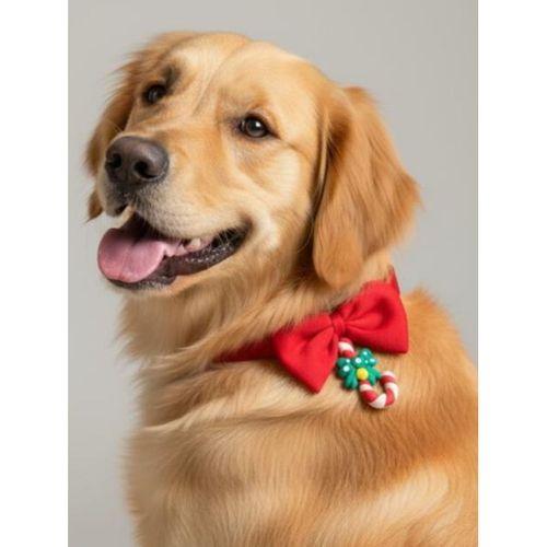 Candy Xmas Yılbaşı Köpek Papyon Tasması | Kırmızı Fiyonk Boyun Aksesuarı | Noel Temalı Köpek Süsü | Orta ve Büyük Irklar İçin