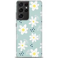 Samsung Galaxy S21 Ultra Kılıf HD Baskılı Kılıf - Papatyalar + Tam Ekran Koruyucu