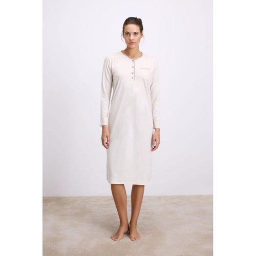 Fil Dişi Modal Uzun Kollu Düğmeli Gecelik