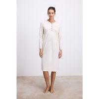 Fil Dişi Modal Uzun Kollu Düğmeli Gecelik