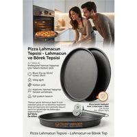 Çok Amaçlı Düz Pizza Tepsisi 32 cm - Yanmaz Yapışmaz Karbon Çelik Kek, Börek ve Sunum Tepsisi 723293
