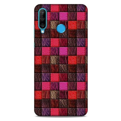 Huawei P30 Lite Kılıf Patchwork (22) Tam Koruma Kılıfı Fuşya Bordo