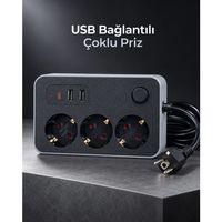 Çalışma Alanlarına Uygun Anahtarlı Usb Ve Type C Şarj Çıkışlı Kablolu Çoklu Priz