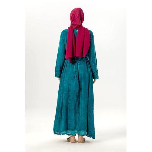 Uzun Kol Sultan Tek Cepli Yazlık Uzun Poplin Elbise Nil Yeşili Nlysl