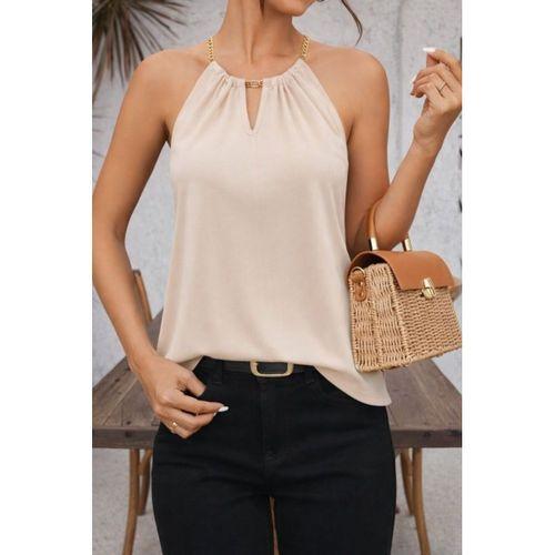 Kadın Omuzlardan Açık Zincir Halka Detaylı Sandy Bluz