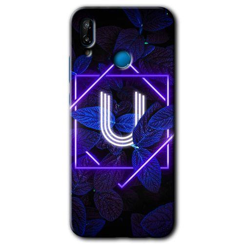 Huawei P20 Lite Kılıf Baskılı Kapak - Dark Neon Yaprak U Harfi + 5D Tam Kaplayan Cam