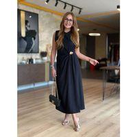 Kadın Sıfır Kollu Bisiklet Yaka Belden Büzgülü Yırtmaç Detaylı Janjan Krep Elbise