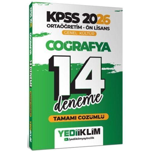 2026 KPSS Ortaöğretim Ön Lisans Genel Kültür Coğrafya Tamamı Çözümlü 14 Deneme Yediiklim Yayınları