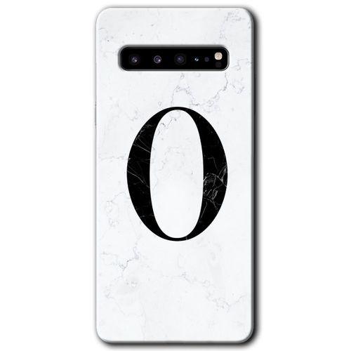 Samsung Galaxy S10 Plus Kılıf HD Desen Baskı Arka Kapak + TemperliCam - Beyaz Mermer Desenli O Harf