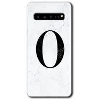 Samsung Galaxy S10 Plus Kılıf HD Desen Baskı Arka Kapak + TemperliCam - Beyaz Mermer Desenli O Harf