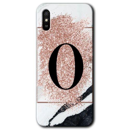 MRCİLETİSİM Xiaomi Redmi 9A Kılıf Kapak - Pembe Mermer Desenli O Harfi +Hayalet Ekran Yandan Gözükmez