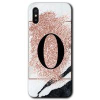 MRCİLETİSİM Xiaomi Redmi 9A Kılıf Kapak - Pembe Mermer Desenli O Harfi +Hayalet Ekran Yandan Gözükmez