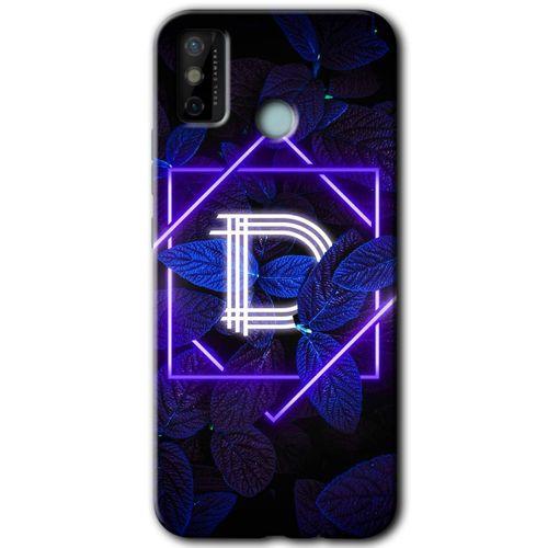 Tecno Spark 6 Go HD Baskılı Kılıf + 9D Tam Ekran Koruyucu - Dark Neon Yaprak D Harfi