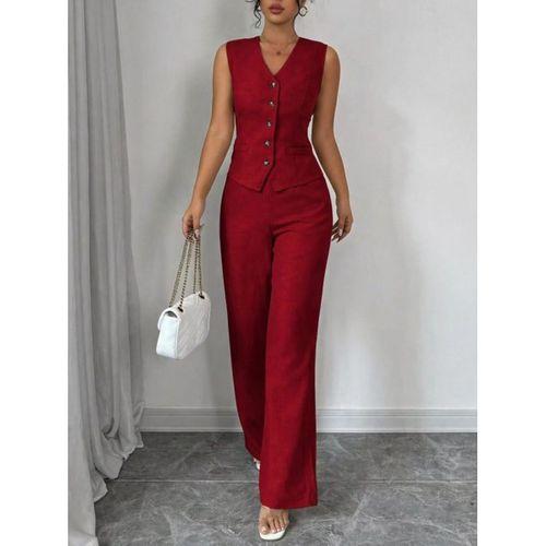 Kadın Askılı önden Düğmeli Bluz Ve Pantolon Keten Ikili Takım