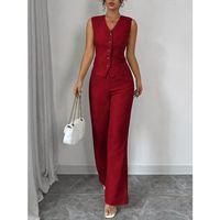 Kadın Askılı önden Düğmeli Bluz Ve Pantolon Keten Ikili Takım