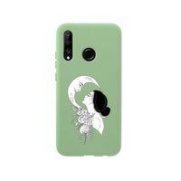 Huawei P30 Lite Moon & Woman Desenli Premium Silikonlu Yeşil Telefon Kılıfı