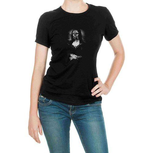MONALISA SKULL Baskılı Siyah Kadın Tshirt